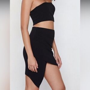 Black asymmetry mini skirt with crop top set